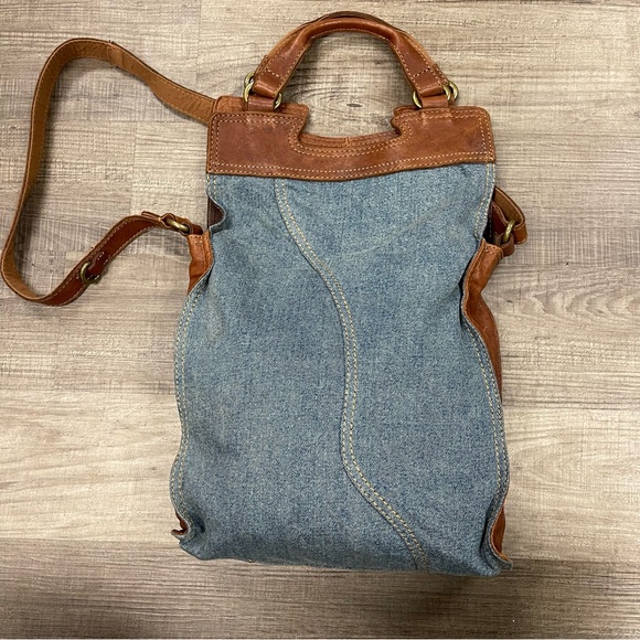 Lucky Brand Denim Blue and Brown Leather Shoulder Bag - Picture 3 of 4